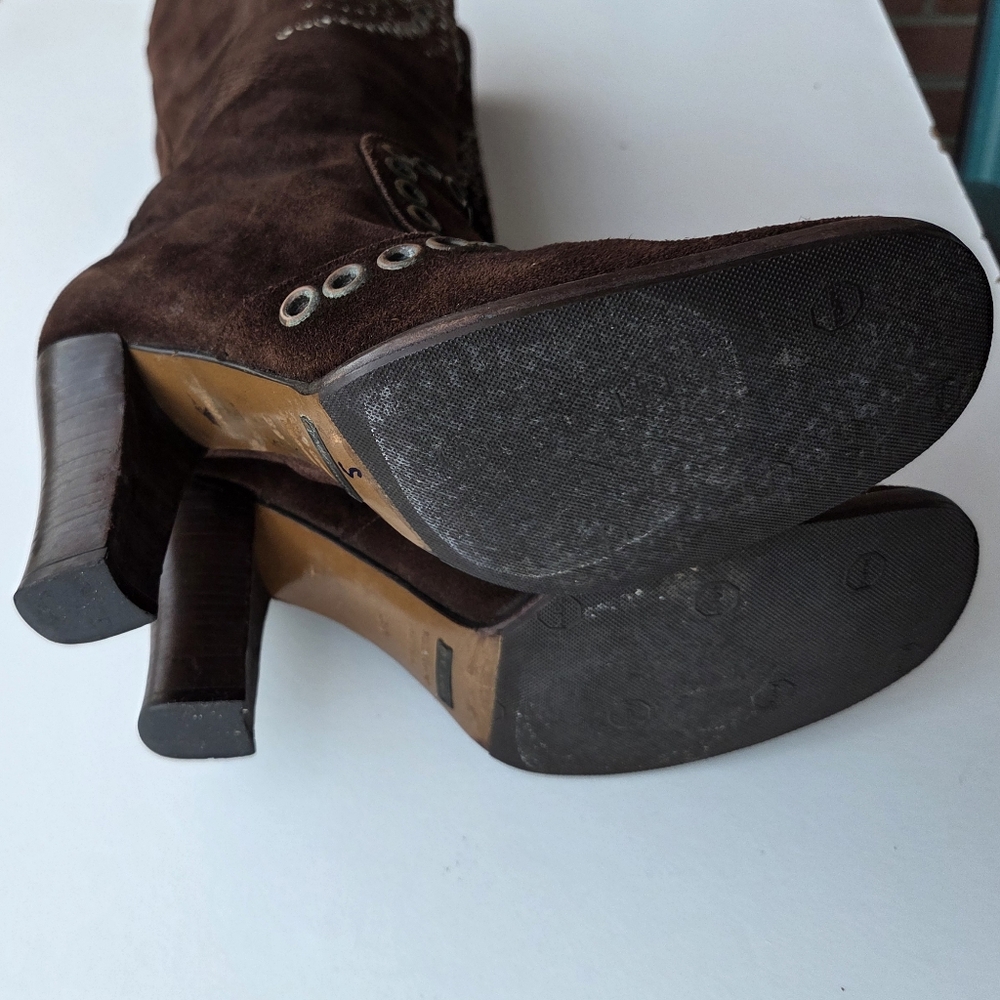 Dolce & Gabbana Brown Suede Butterfly Rivet Heeled Boots Size 39 - Picture 12 of 16